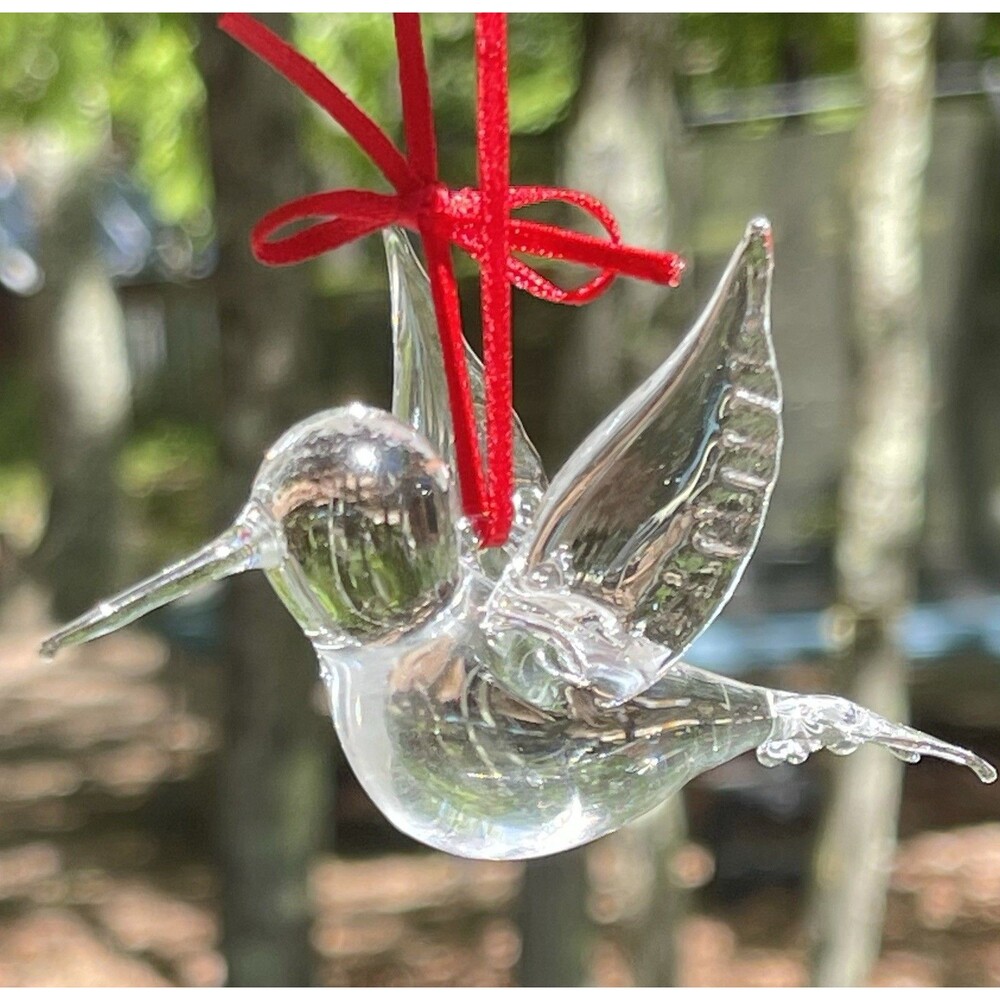 Vintage Christmas Ornament Hand Blown Art Glass Crystal Hummingbird Clear 3”